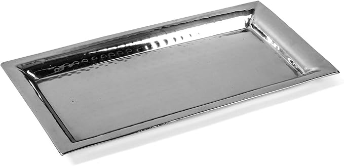 Silver Hammered Trays - Silver Serving Tray and Platters - Appetizer Tray - Chrome Platters (2 Pack Rectangle)