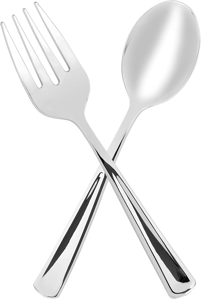 Plasticpro Disposable Plastic Silver Serving Utensils 12 Serving Forks & 12 Serving Spoons Durable Heavy Duty Premium Serving Utensils Silver 12 Sets