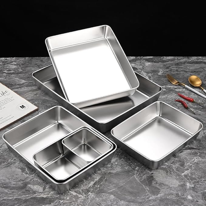 Professional Stainless Steel Food Service Tray Rectangle Dining Platter With High Rim Kitchen Buffet Serving Dish Metal Storage Container Dishwasher Safe Silver(30 * 25 * 5.5)