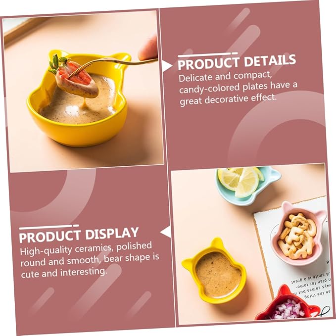 Cabilock 6pcs Mini Ceramic Seasoning Dishes Set Multifunctional Food Sauce Plates Kitchen Condiment Bowls for Dipping and Serving Appetizers Random Color