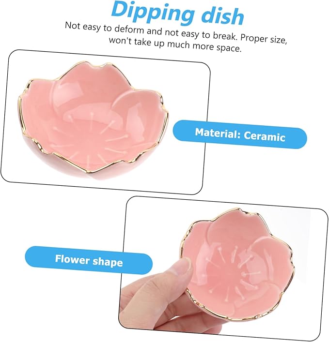 Generic 2pcs Ceramic Dipping Plates Chip Salsa Bowl Cherry Ceramic Dish Mini Decor Mini Dipping Bowls Dipping Sauce Dishes 3.5 Inch Flat Food Tray Porcelain Dip Dish Miniature Pink Petal, 7X7X2.8cm