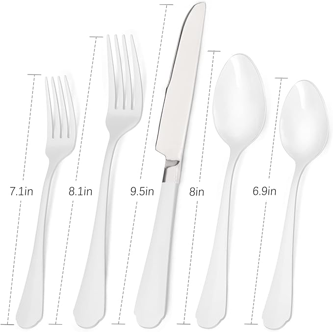 Bysta White Silverware Set, 20-Piece Stainless Steel Flatware Set, Kitchen Utensil Set Service For 4, Tableware Cutlery Set For Home And Restaurant, Includes Spoons Forks And Knives（Mirror Polished）