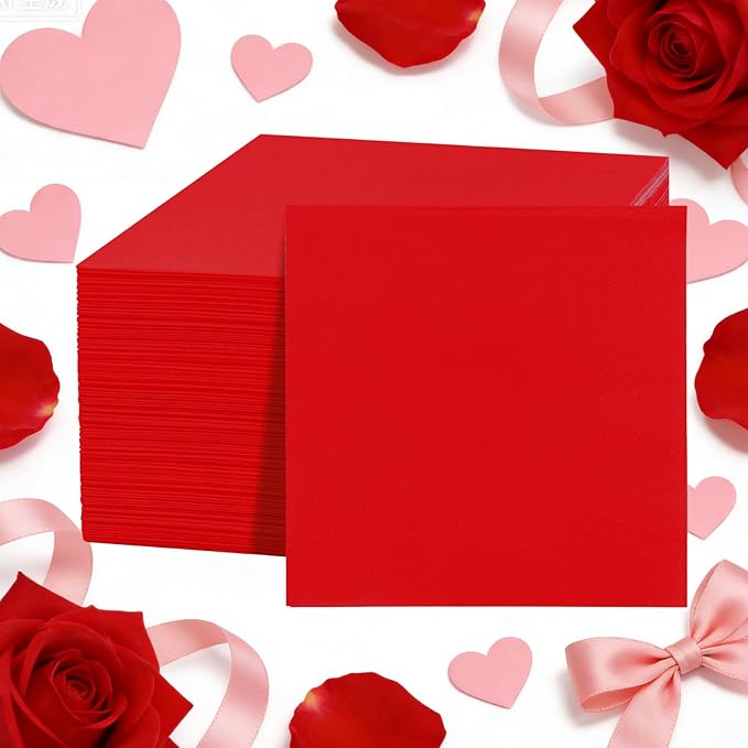 FLOWERCAT 100-Count 2-Ply Christmas Napkins & Red Cocktail Napkins - Napkins Disposable Premium Quality - 5" x 5" Red Paper Napkins for Birthday Party & Valentine's Day,Bar,Weddings