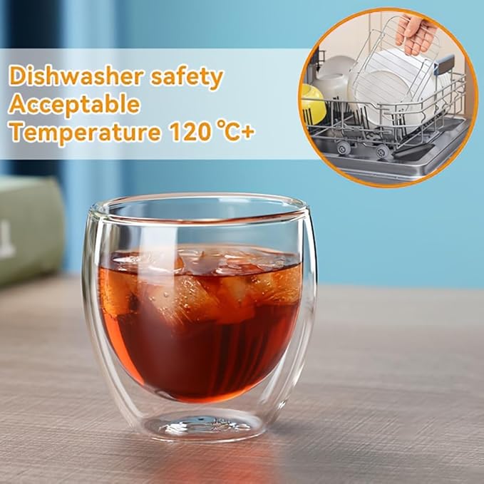 XuYelora Double Wall Expresso Cups (Set of 6), 3 Ounce Glass Coffee Mugs, Small Insulated Clear Espresso Shot Glasses Cups for Cappuccino Latte Tea, Gift for Chrismas, Brithday