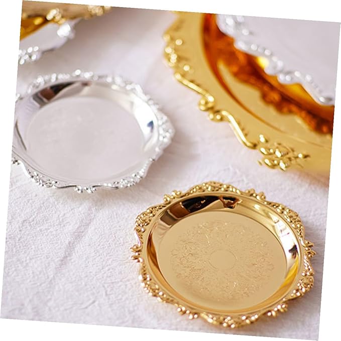 2 Pcs Premium Stainless Steel Food Serving Tray Silver and Gold Multi-Functional Plates for Desserts Fruits Snacks for Weddings Parties Restaurants and Home Use