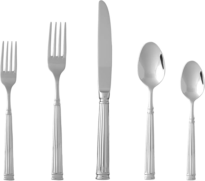 FORTESSA Doria 18/10 Stainless Steel Flatware, 5 Piece Place Setting With Table Knife, Forks and Spoons (Service For 1), Dishwasher Safe, Polished