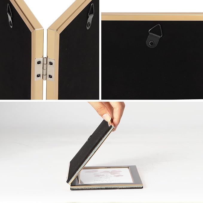 Giftgarden 4x6 Double Picture Frame Black with Tempered Glass Display 4 by 6 Photo, Metal Hinged Folding Frame for Tabletop or Wall