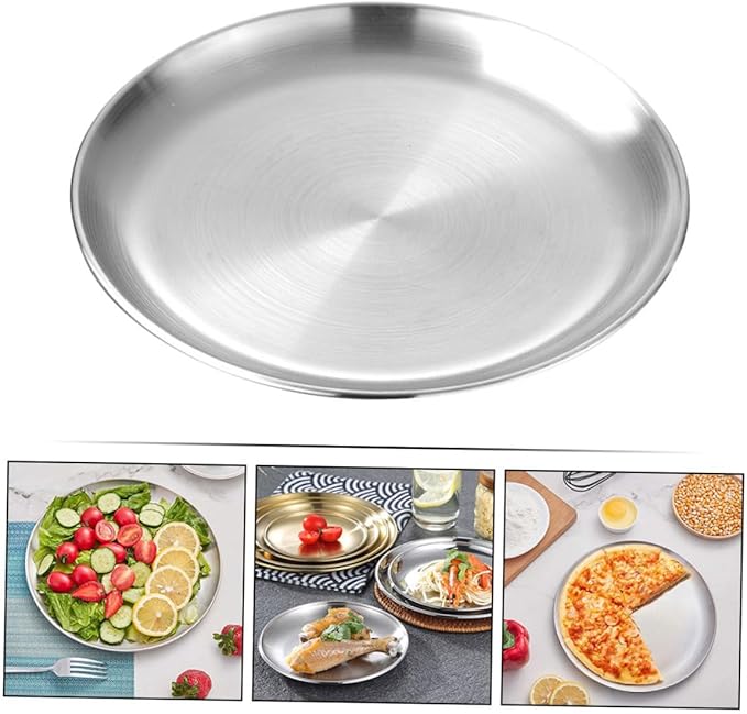 Alipis Stainless Steel Round Pizza Serving Tray Buffet Plate for Food Dessert Appetizers Easy to Clean Polished Finish for Daily Use Special Occasions