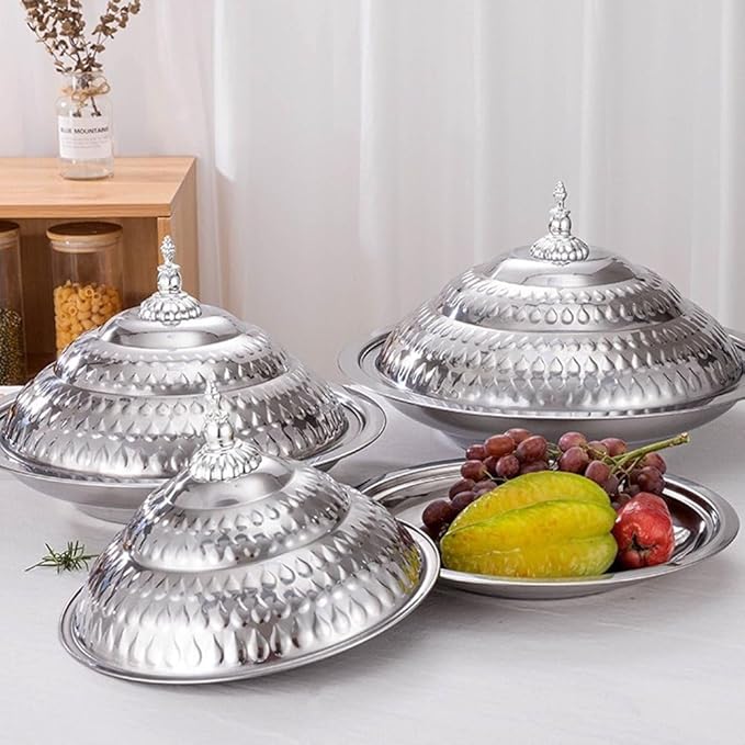 Stainless Steel Food Serving Tray with Lid, Decorative Serving Platter for Snacks Desserts Fruit Display for Kitchen Party