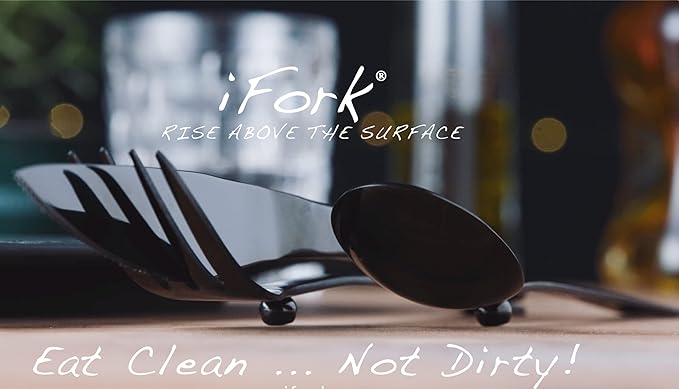 iFork BLK Collection Stainless Steel Flatware Serving Set Rises Off Tables and Surfaces. Elegant Handmade Tableware/Silverware for Home Kitchens and Restaurants | 12 Pieces iFork iSpoon iKnife Utensil