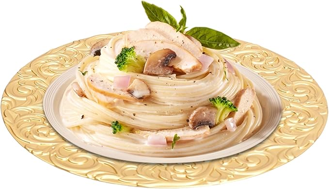Gold Plastic Charger Plates Set of 100, 13” Reusable Party Chargers for Dinner Plates, Elegant Round Service Plate Chargers Bulk Decorative for Wedding, Catering Table Decor