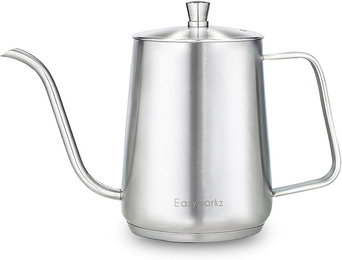 Easyworkz Gooseneck Pour Over Coffee Kettle 30 fl oz Stainless Steel Hand Drip Coffee Pot With Long Narrow Spout, Suitable for Induction Cookers, Silver