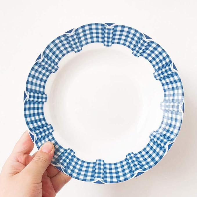 Dining Plate Retro Lace Blue Light Luxury Style Plate Simple Ceramic Breakfast Plate Dessert Plate