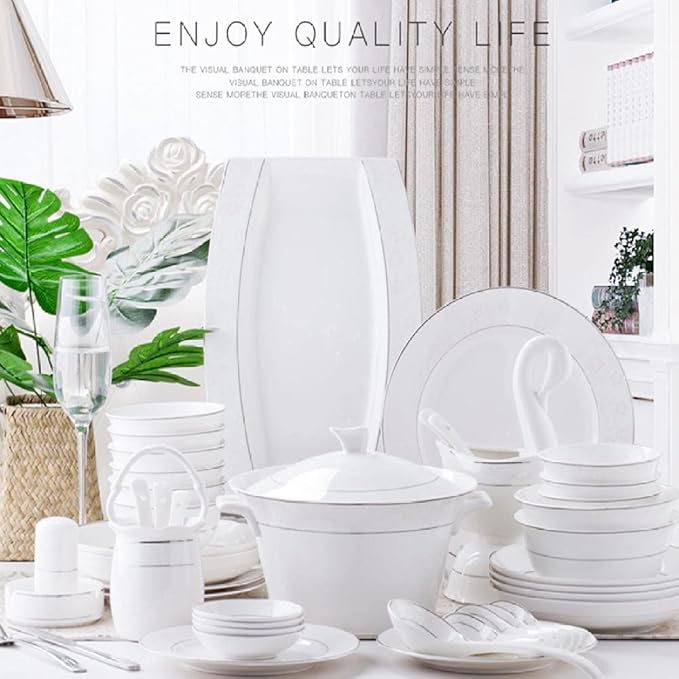 Dinnerware Set Dishes and Plates Sets Kitchen Tableware Ceramic Plates and Dishes Bowls 60pcs Combination Jingdezhen Ceramic-White
