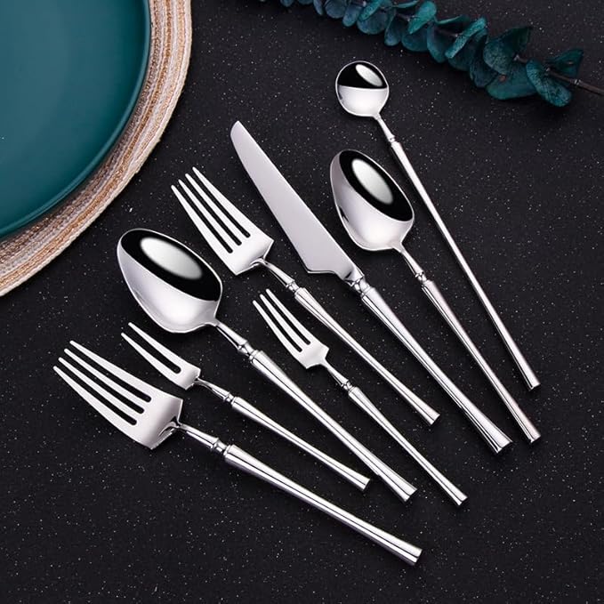 Stainless Steel Flatware serving set,Home Kitchen Eating Tableware Set,Dishwasher Safe,For Home Kitchen Restaurant Hote 8Pcs Mirror 304 Stainless Steel Western Food Knife, Fork, Spoon, Dessert Fork, F