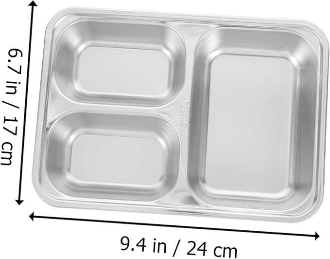 Unomor 2pcs Strong Stainless Steel Dinner Plate Compartment Plate Health-conscious Serving Tray Dish