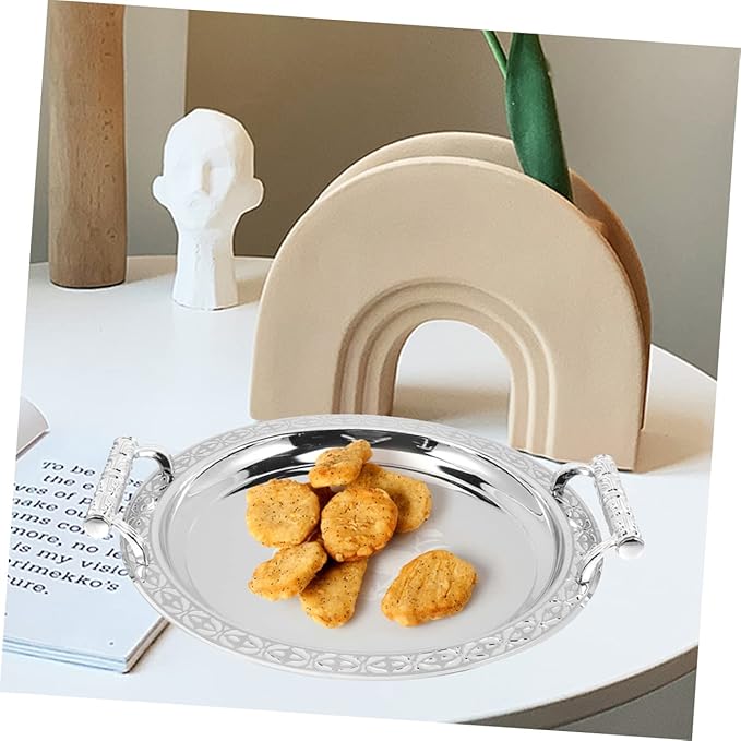 European Style Fruit Plate Silver Pattern Serving Tray Stainless Steel Dessert Tray for Home Party Snack Sharing Lightweight and Easy to Clean