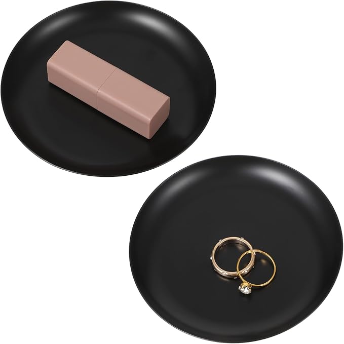 2 Pcs Round Decorative Tray, 4 Inch Black Perfume Tray Coffee Table Decor Small Stainless Steel Serving Trays Bathroom Accessories Candle Trays for Bathroom Countertop Table Centerpieces