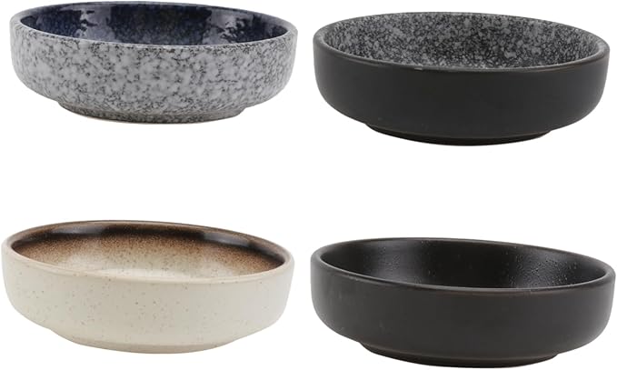 4pcs Ceramic Sauce Plates Small Appetizer Dipping Dishes for Home Use Ethnic Style Tableware Dishwasher Safe for Soy Sauce Vinegar and Spices