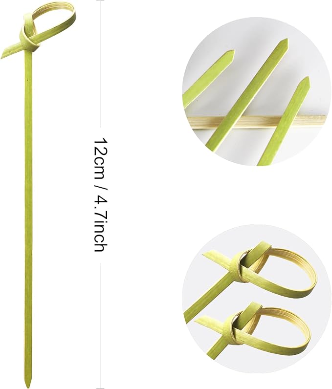 300pcs 4.7 IN Bamboo Cocktail Picks with Looped Knot,Nature Color,for Cocktail Party, Barbeque, Club Sandwiches (narure green-300pcs)
