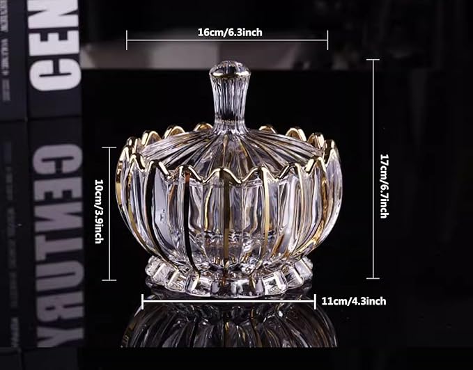 MAGCOLOR Hand Painted Gold Glass Candy Dish with Lid Crystal Candy Bowl, Nut Plate, Decorative Cover Bowl, Chocolate Dish, Crystal Decor Living Room & Dining Room Decor.