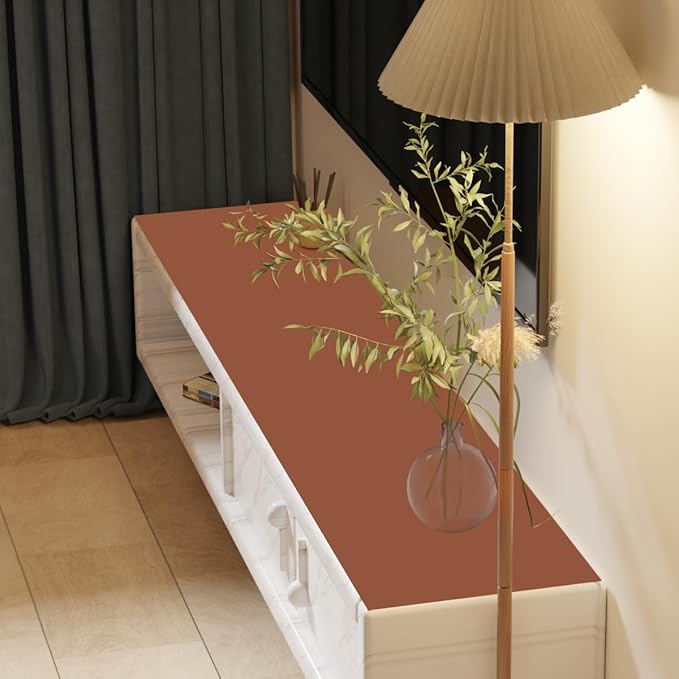 Leather Table Cover,1.8mm Thick,12x78 Inch Table Protector,Glass Table Protector,Table Sticker Cover,Desk Covers On Top of Desks.(Brown+Gray,12x78)