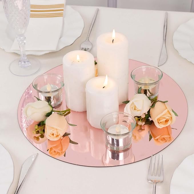 Efavormart 10 Pack Rose Gold Mirror Plastic Charger Plates for Table Setting, 13" Lightweight Round Decorative Dining Plate Chargers
