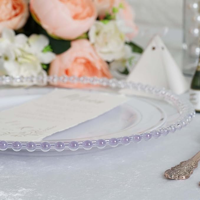 13" Charger Plates - Set of 24 - Clear Round Acrylic Disposable Chargers with Beaded Rim, Ideal for Dinner Party Wedding Bulk Events