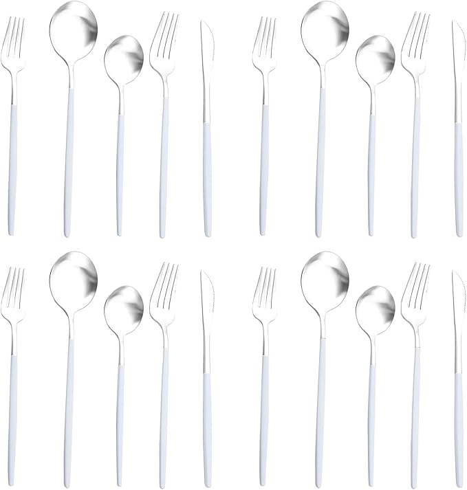 Gugrida 20-Piece Silverware Set 18/10,Flatware Set, Silver White, Stainless Steel Tableware Cutlery Set for 4,Dishwasher-Safe
