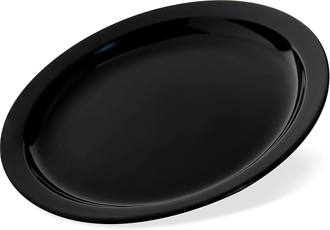 Carlisle FoodService Products Kingline Reusable Plastic Plate Sandwich Plate for Home and Restaurant, Melamine, 7.25 Inches, Black, (Pack of 48)