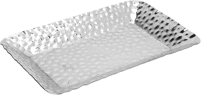 Stainless Steel Towel Tray Rectangular Serving Tray Silver 2PCS - Rustproof Durable Storage Organizer, Elegant Minimalist Design for Kitchen and Bathroom