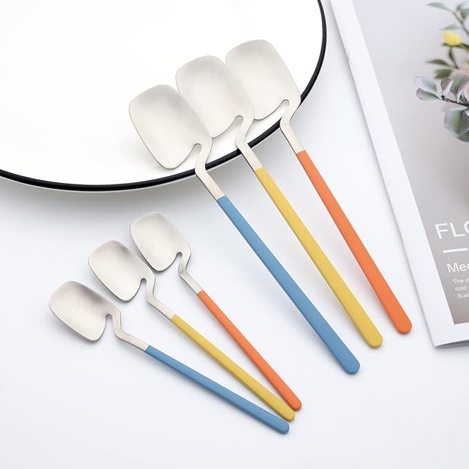8 Pcs 304 Stainless Steel Flatware Set For 2 People, Matte Creative Hanging Cutlery With Bright Blue Handles, Daily Use For Picnic Travel Hiking Couples And Friends (Blue Silver)
