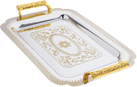 Garneck 1pc Creative European Plate Serving Tray Vintage Double Handle Buffet Tray for Home Parties and Restaurants Easy to Clean Gold Pattern for Cakes and Fruits
