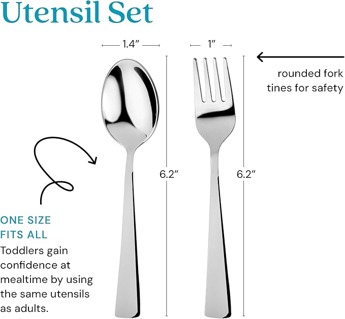 Ahimsa Kids Stainless Steel Utensils, 8 Piece Kid Forks and Spoons Set, Pediatrician Designed Kids Silverware, 100% BPA Free & Dishwasher Safe (Classic)