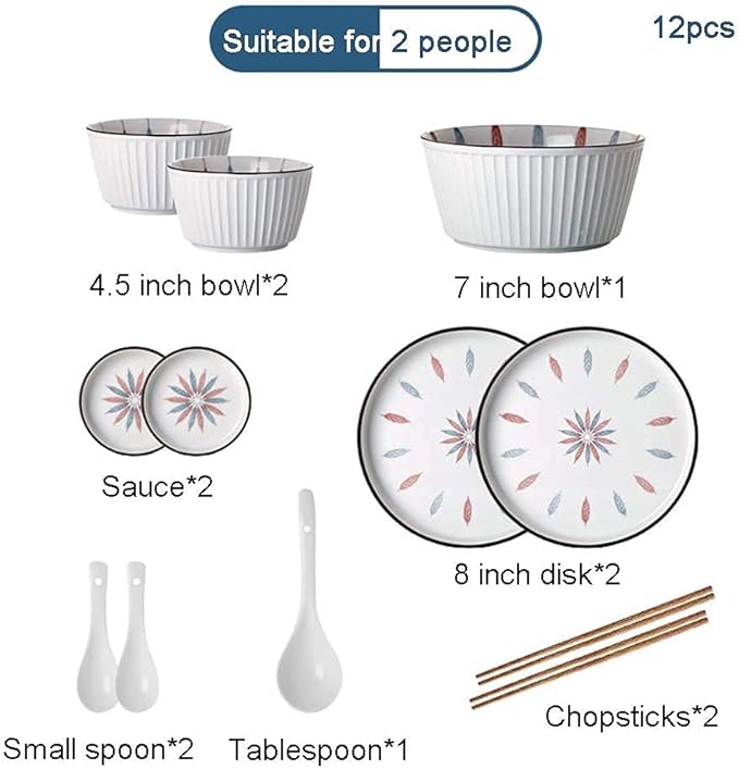 38 Pcs Dinnerware Sets, Chinese Style Porcelain Tableware Set with Plates and Bowls, White Ceramic Dinner Set for Home Kitchen and Dinning, Microwave and Dishwasher Safe,