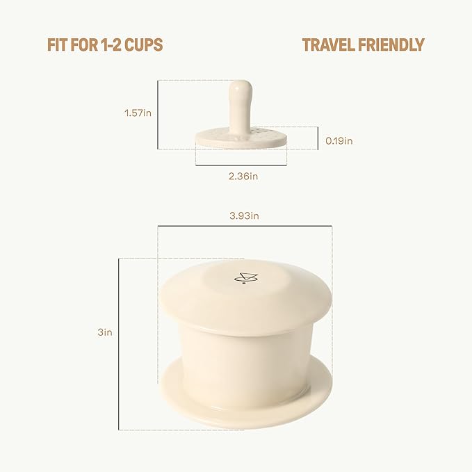 [Holiday Gift] Ceramic Vietnamese Phin Filter by PHINOI, Pour Over Coffee Dripper, 1-3 Cup Coffee Maker with Flower Design, Reusable Coffee Filter for Manual Brewing, Travel Friendly (White Cream)