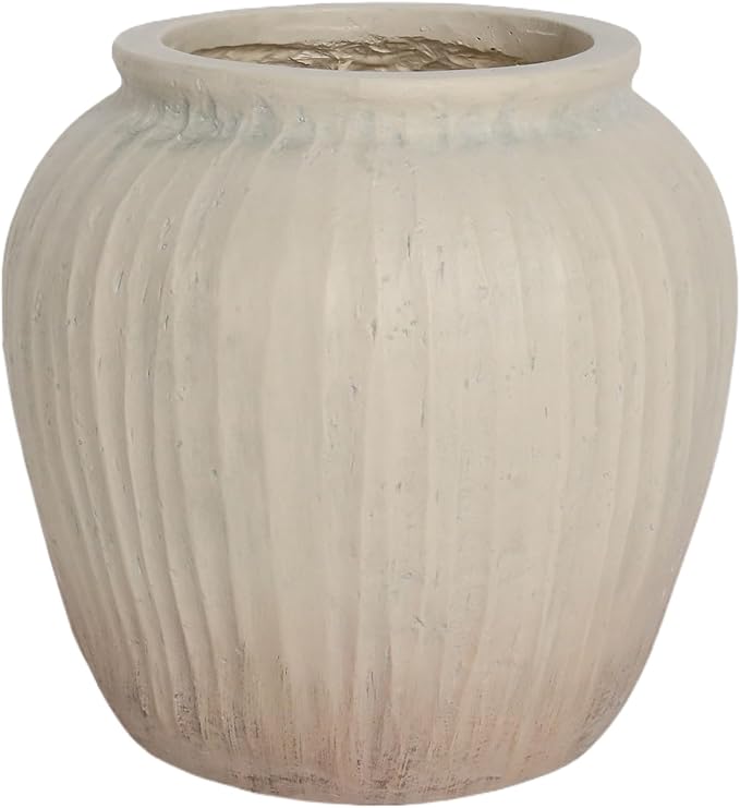 Oakrain Large Rustic Minimalist Vase, 11" Distressed Round Floor Vase for Home Decor, Farmhouse Centerpieces Planters with Gradient Design for Living Room Indoor Outdoor Use, Beige
