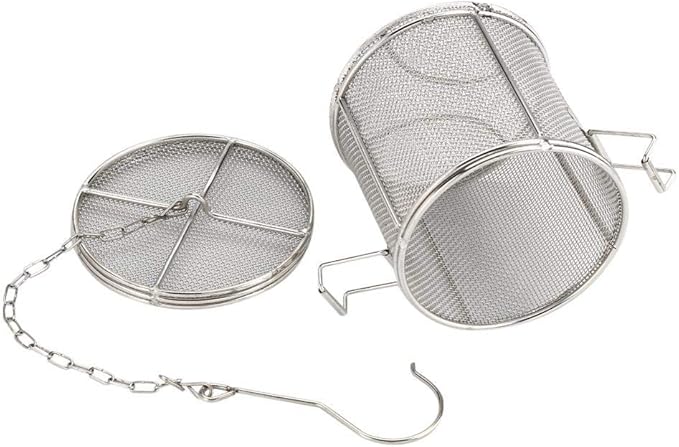 AUNMAS Tea Infuser, Stainless Steel Wire Mesh Design, Multifunctional Seasoning Strainer Basket Filter, with Chain & Hook, Silver 10x10cm