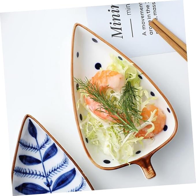 Leaf Shaped Ceramic Appetizer Plates Versatile Food Sauce Dish for Condiments Fruits and Snacks for Home Parties Camping and Outdoor Bbq Random Pattern