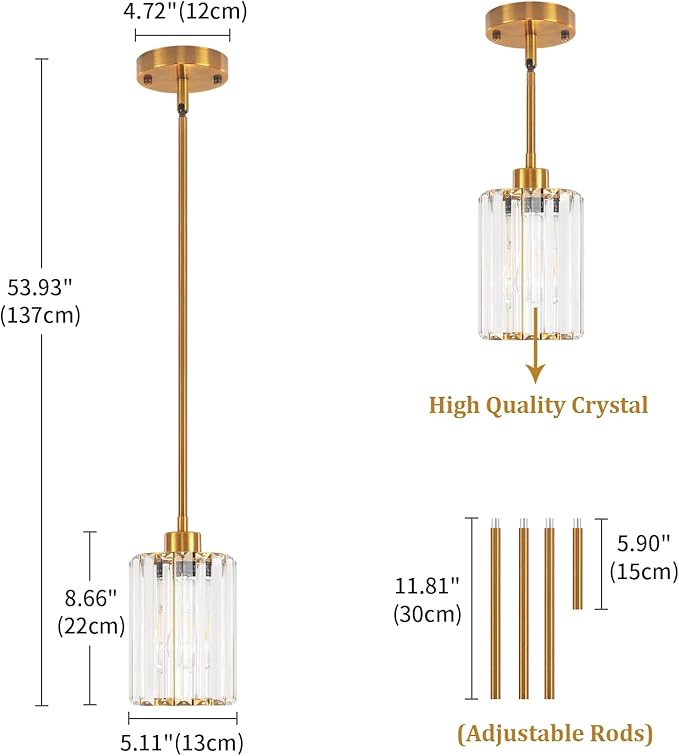 2 Pack Pendant Lights Kitchen Island, Modern Gold Crystal Pendant Lighting, Kitchen Hanging Light fixtures Mini Chandelier Pendant Lighting for Island Dining Room Hallway