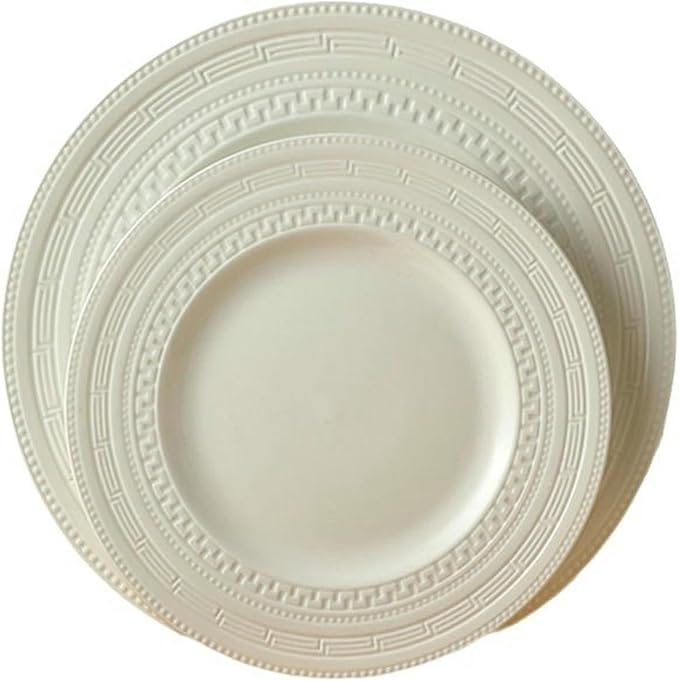 Household striped ceramic plates, pure white underglaze tableware - 40 pieces for 6 people