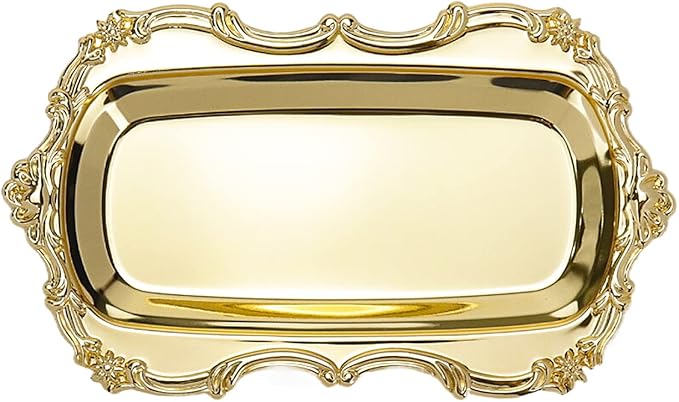 KUMGROT Small Fancy Serving Tray Small Teacup Coffee Cup Serving Tray Vintage Jewelry Organizer Elegant Dessert Platter Candy Table Supplies for Birthday Party Wedding Gold, 7.87"x4.5"