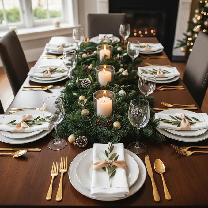 D'Moksha Homes White Linen Napkins Set of 8 - Classic Hemstitch 100% Pure Linen Hemstitch Dinner Napkins 20 x 20 Inch for Winter, Christmas, Holiday, New Year - Handcrafted and Machine Washable