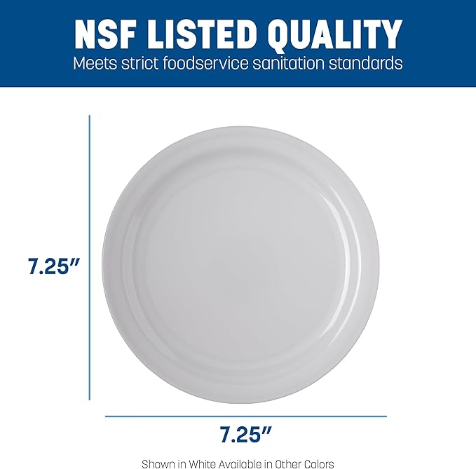 Carlisle FoodService Products Kingline Reusable Plastic Plate Sandwich Plate for Home and Restaurant, Melamine, 7.25 Inches, Black, (Pack of 48)