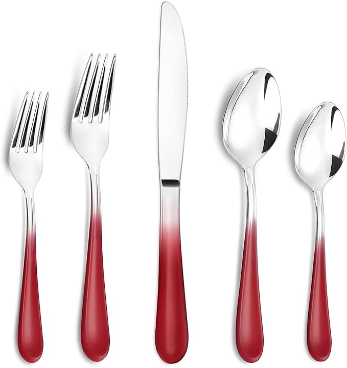Red Silverware Set for 4,20 Piece Stainless Steel Flatware Set,Mirror Polished Dinnerware Cutlery Set of 4,Reusable Utensil Set for Kitchen,Flatware Sets,Gradient Red Silverware,Dishwasher Safe