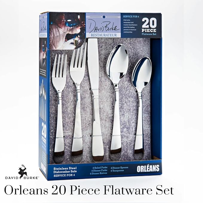 David Burke 20-Piece Stainless Steel Orlean Flatware Set - Service for 4