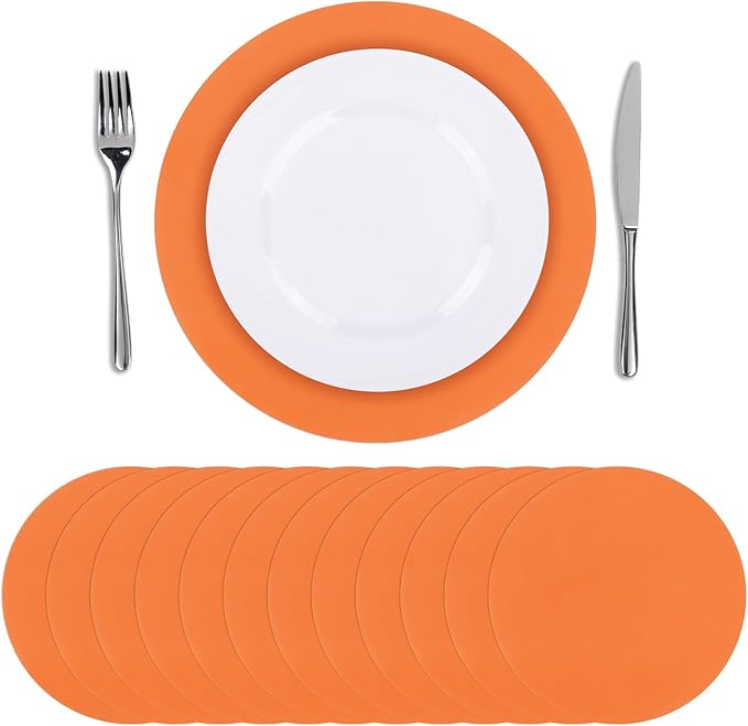 SHACOS 100 PCS Round Paper Placemats 13 inch Disposable Fall Place Mats for Dinner Wedding Birthday Party Festival Table Decoration Indoor Outdoor, Orange