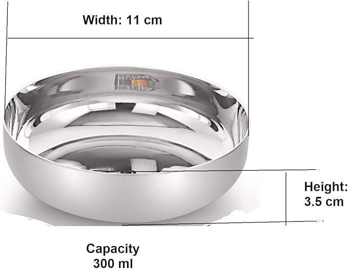 Priya Heavy Stainless Steel Set of 6 Plates,| Serving Dessert Curry Soup Bowls Wati Vati Katori | Small Rice Side Dishes | Kitchen & Dining,Solid