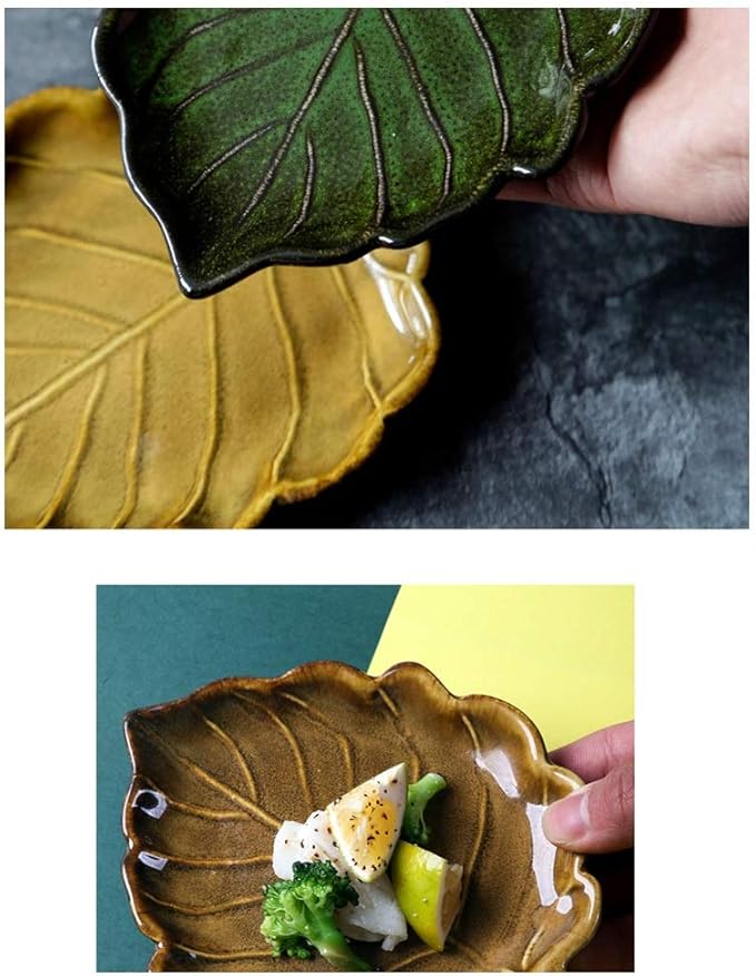 Ceramic Cutlery Salad Bowl Snack Plate Ceramic Appetizer Plate Unique Seasoning Plate Snack Plate Leaf-Shaped Small Plate Fruit Pastry Plate Small Bowl (Color : C)