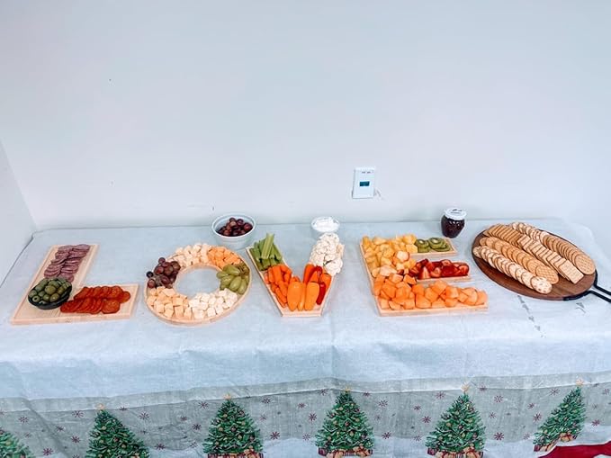 15.5'' Love Serving Trays, 4 Pack Larger Bamboo Solid Serving Platter, Charcuterie Serving Boards Snack Food Cake Cookies Platter for Anniversary Wedding Baby Shower Birthday Party Decoration
